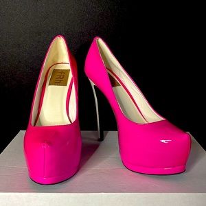 Size 8 Pink Stiletto Platform Pumps with a White Heel